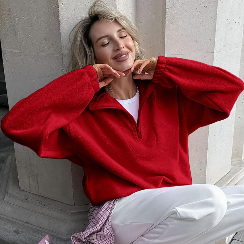 Top Monocolore di Nicchia Autunno e Inverno Stile Semplice e Pigro Felpe Sportive alla Moda da Donna