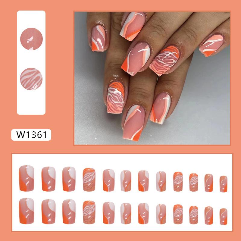 European and American Square Orange Hill Pattern Manicure Irregular Ripple Fake Nail Finished Nail Piece Nails