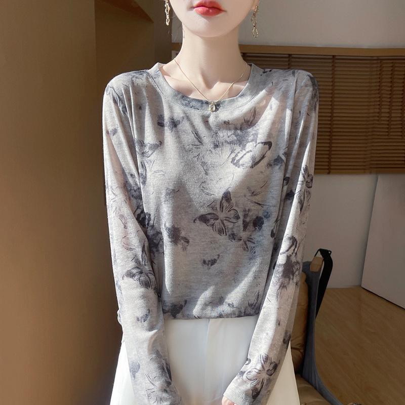 2025 Frühling/Sommer Retro Wasserlöslicher Batik Rundhals Damen Weiches Dünnes T-Shirt