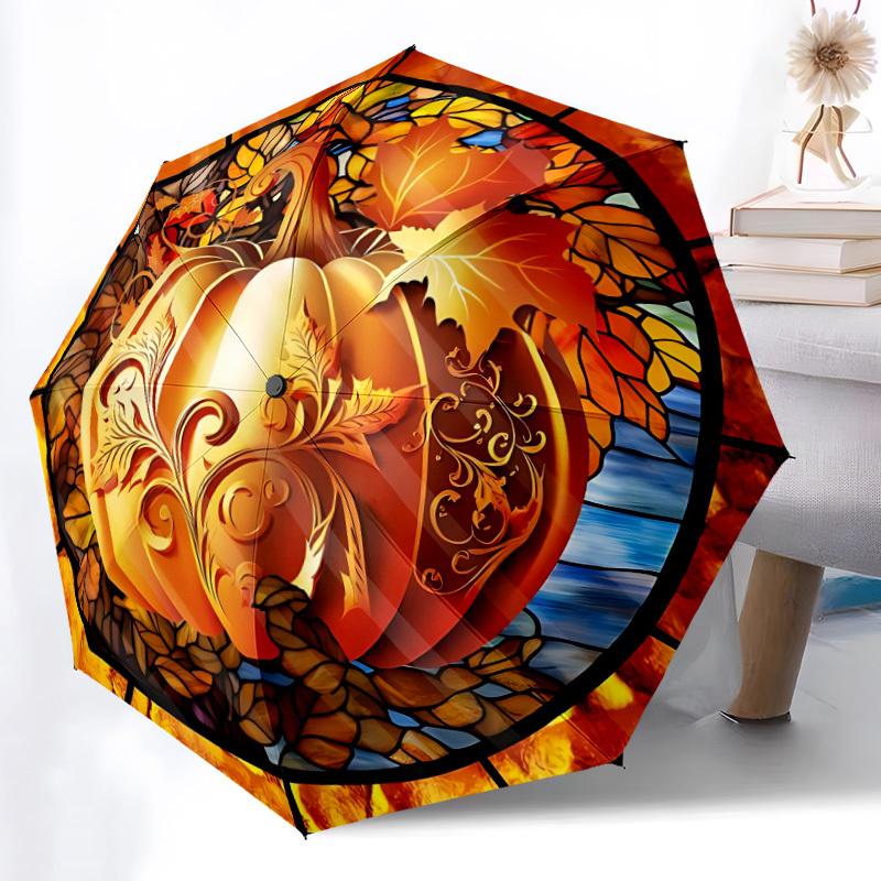 1PC Autumn Pumpkin Automatic Open/close Umbrella with 8-Rib Structure for Women/Men, All-Season Use - Travel Essential, Stylish Accessory, Highquality