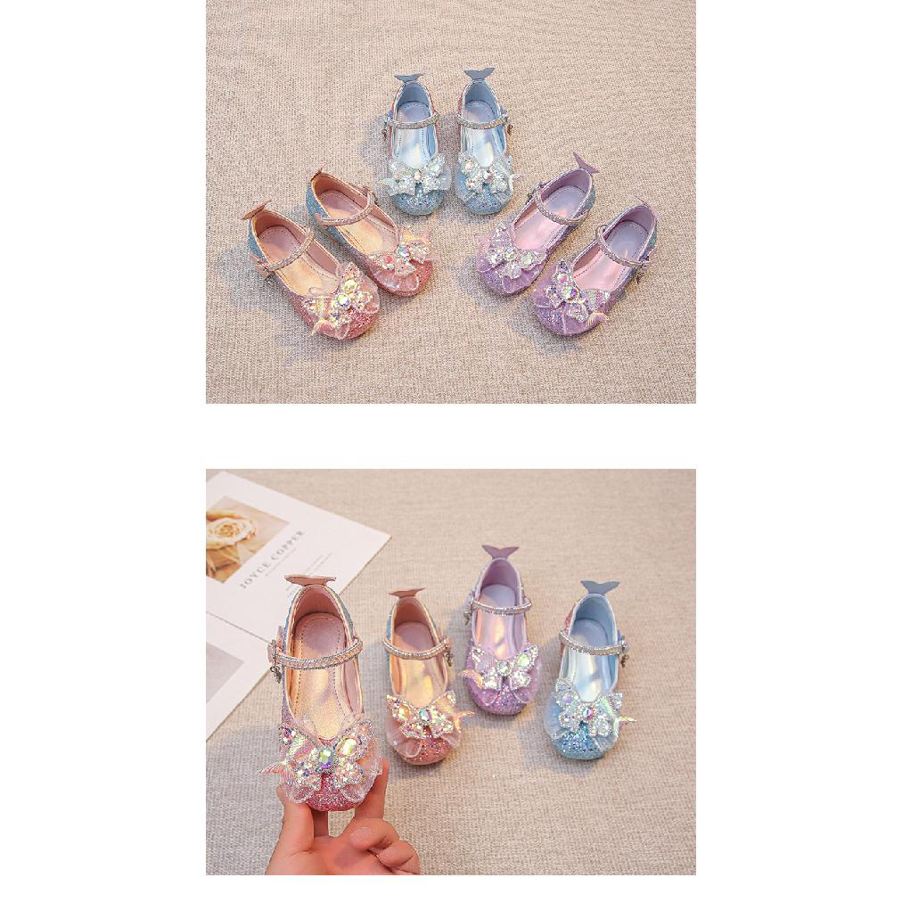Girls Princess Shoes Little Girls Small High Heels Leather Shoes Bow Soft Bottom fashion Performance Shoes Spring and Autumn Crystal Shoes
