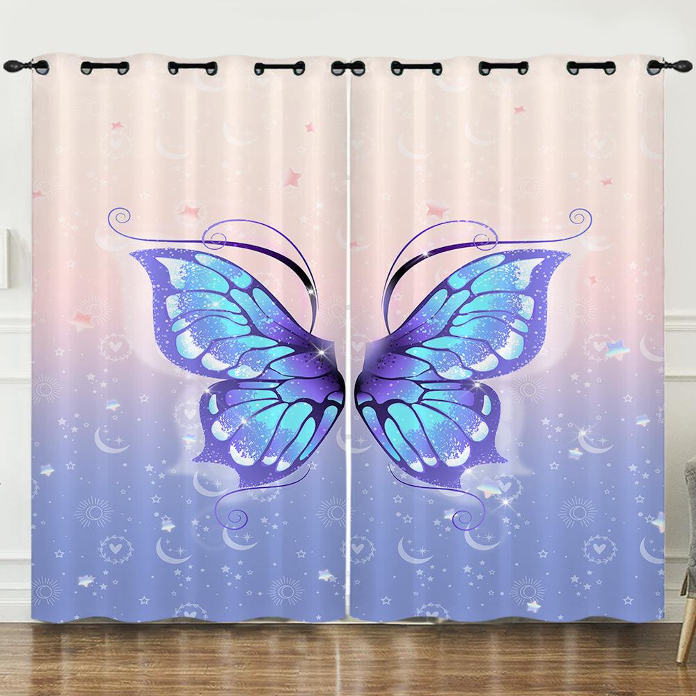Curtains Color Gradual Change Butterfly Sunshade Child Blackout Curtain Bedroom Without Punching European and American