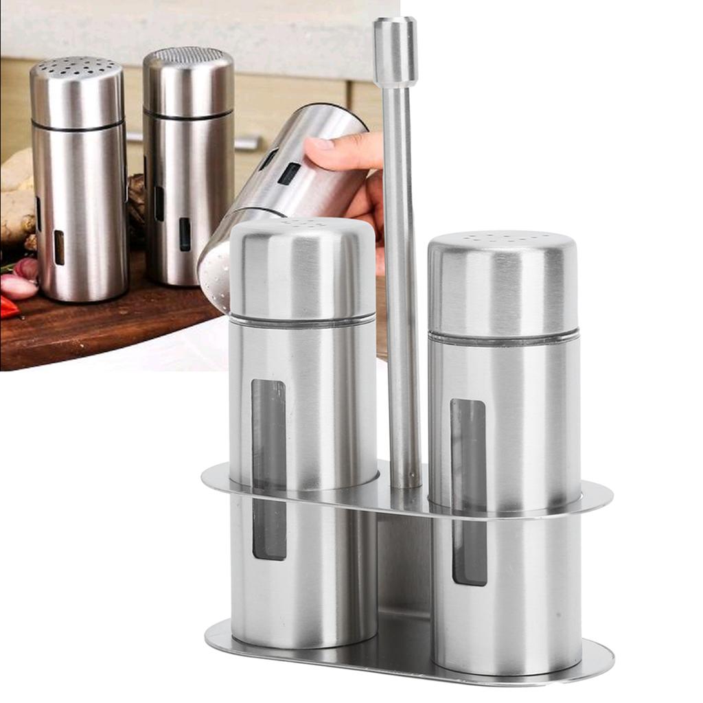 Condiment Container 304 Stainless Steel Seasoning Pots Set with Storage Rack Kitchen Supplies L