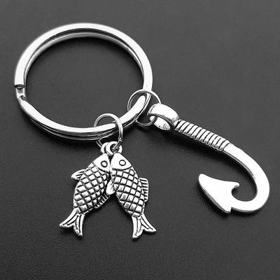 Fashion Fish and Hook Key Chain Keychain Jewelry Silver Color Fisherman I Love Fishing Fish Pendant Key Holder