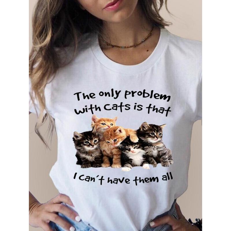 Imprimat T Moda 3D Pisică Tendință minunată Îmbrăcăminte pentru femei drăguță Haine cu mânecă scurtă Tricouri de vară Tricou grafic pentru femei