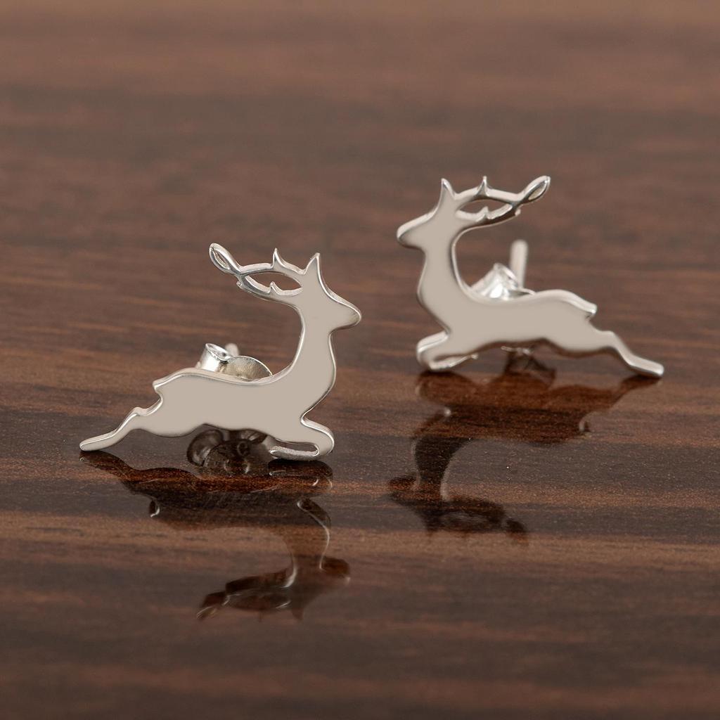 Wildlife Deer Stud Earrings - 925 Sterling Silver