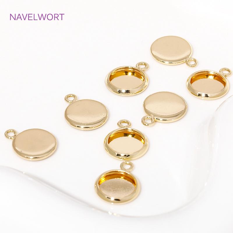 6/8/10mm 14K Gold Plated Cabochon Blank Tray Charms Connectors For DIY Bracelets Necklaces Jewelry Making Accessories Supplies