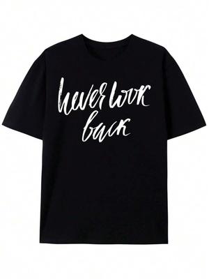 NEVER LOOK BA Mens 100 Pure Cotton Loosepatterned Tshirt with Bold White Never Look Ba Print