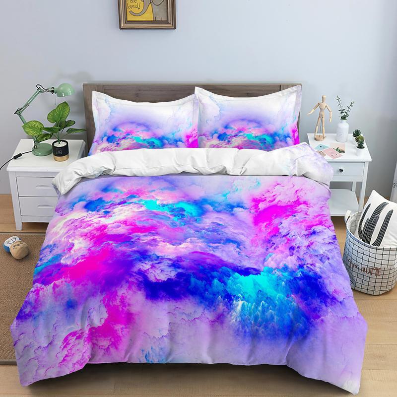 Colorful Cloud Duvet Cover Polyester Orange Yellow Purple Sky Quilt Soft Bedding Set For Teens Girls Abstract Theme