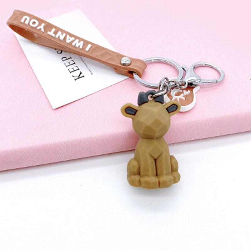 1 Pcs Creative Cartoon Geometric Faceted Dinosaur Panda Doll Keychain Couple Car Key Ring Backpack Hanging Gift