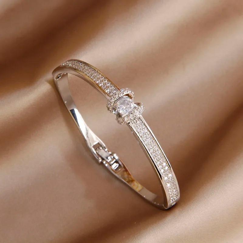 Classical Full Crystal Cubic Zircon Bangles&Bracelet Wide Wedding Bridal Bracelet Ins Fashion Brand Jewelry Open Bracelet