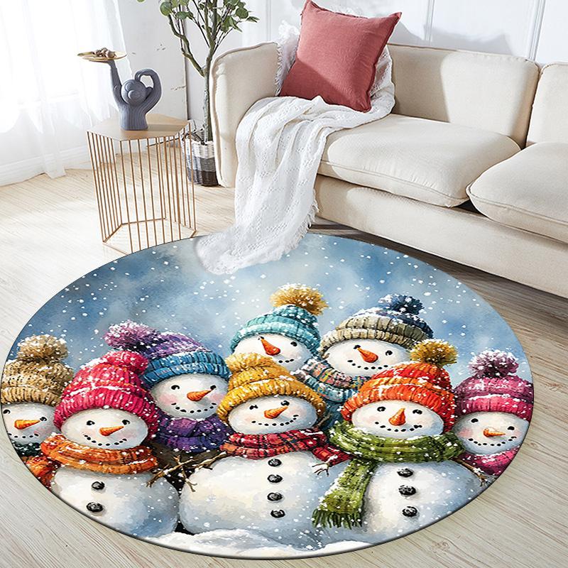 Snowmen Round Area Rug,Carpet Rug for Living Room Bedroom Sofa Playroom Decor,Non-slip Floor Mat