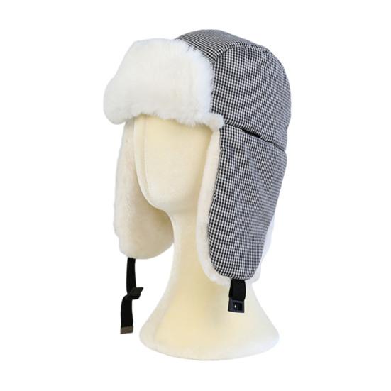 Lei Feng Hat Plaid Print Velvet Lining Buckle Closure Ear Protection Hat Windproof Cold Weather Outdoor Hat