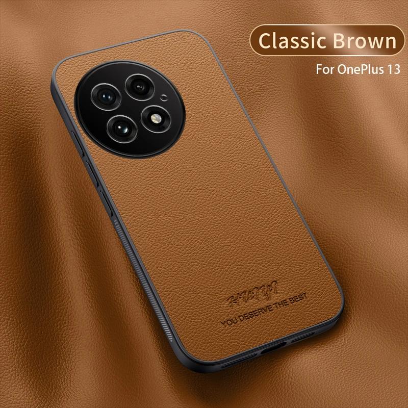 

Роскошный деловой кожаный мягкий чехол-книжка с магнитной застежкой для OnePlus 13 One Plus 13 5G Capa For OnePlus 13 коричневый