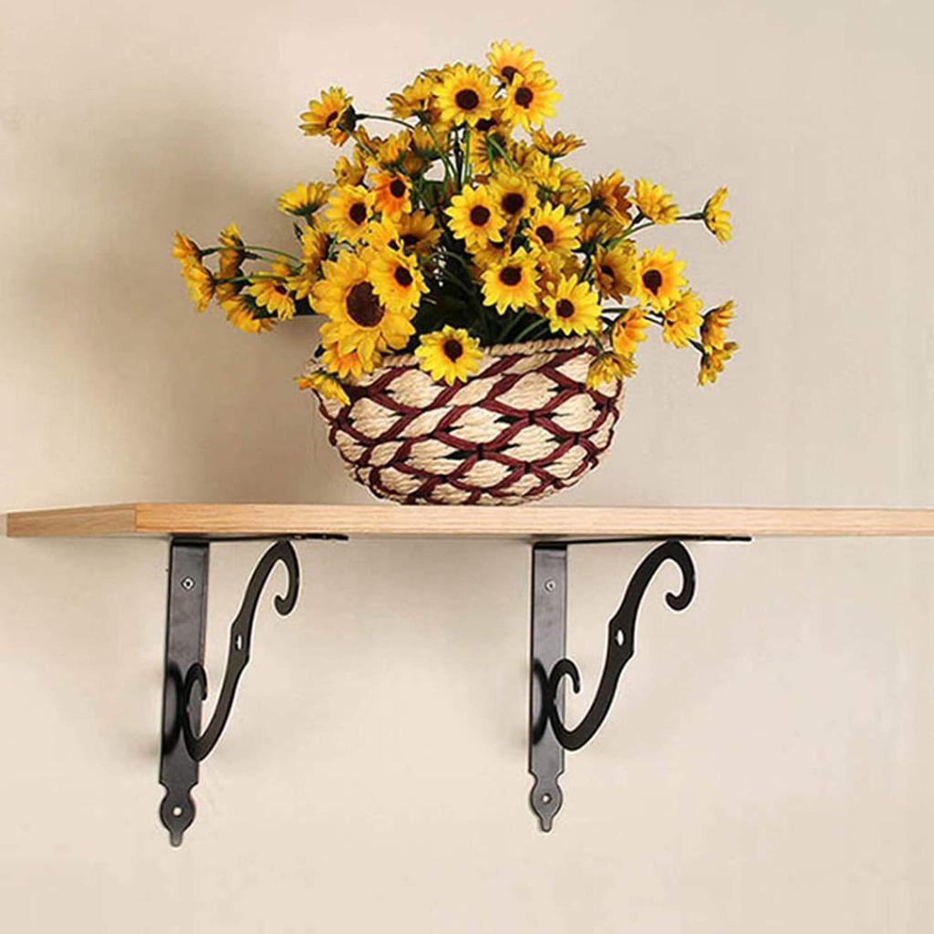 European Style Wrought Iron Triangle Shelf Bracket - Heavy Duty Right Angle Support