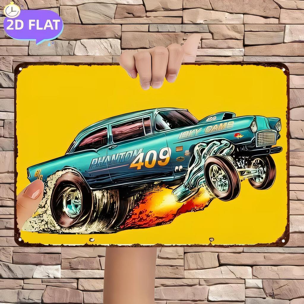 Tin Sign Vintage  Blue Classic Muscle Car Retro Metal Wall Art Poster  Garage Man Cave Decor   Rustic Industrial Style Painti