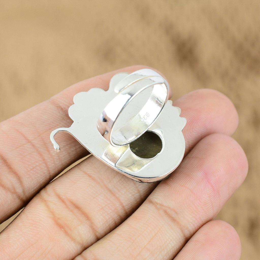 Natural Labradorite Rough Flower Adjustable Ring 925 Silver For Women