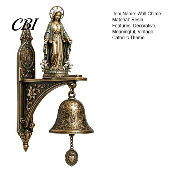 Resin Religious Statue Our Lady of Grace Wall Bell, Catholic Chime, Virgin Mary Chime For Meditation Hanging Prayer Bell for Home Altar Christian