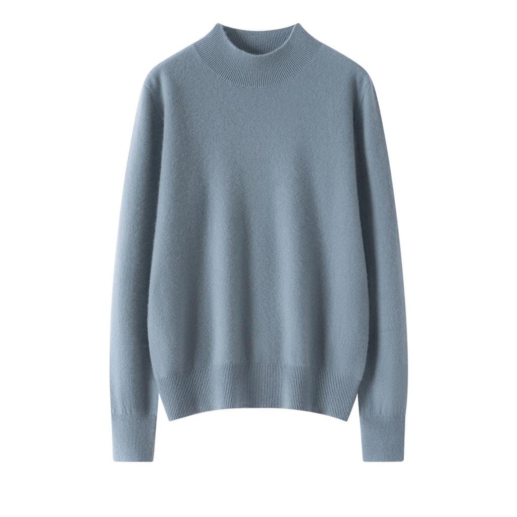 Women's Pure Cashmere Long-Sleeve Round Neck Pullover Sweater - Warm, Soft, Solid Color Base Layer