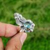 Natural Swiss Blue Topaz 925 Silver Promise Flower Adjustable Ring For Women