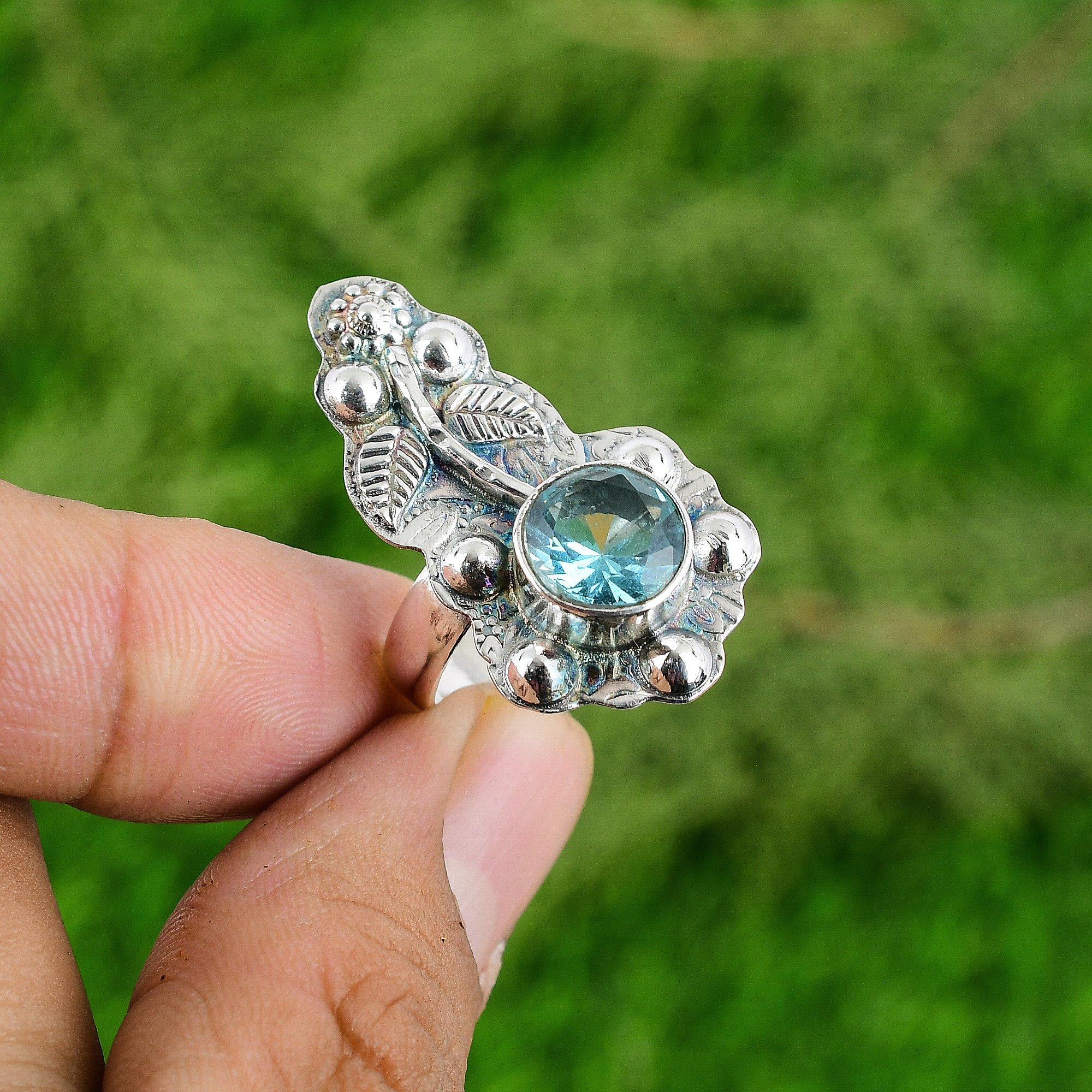 

Натуральный швейцарский голубой топаз серебро 925 пробы кольцо-обещание цветок регулируемое для женщин Adjustable