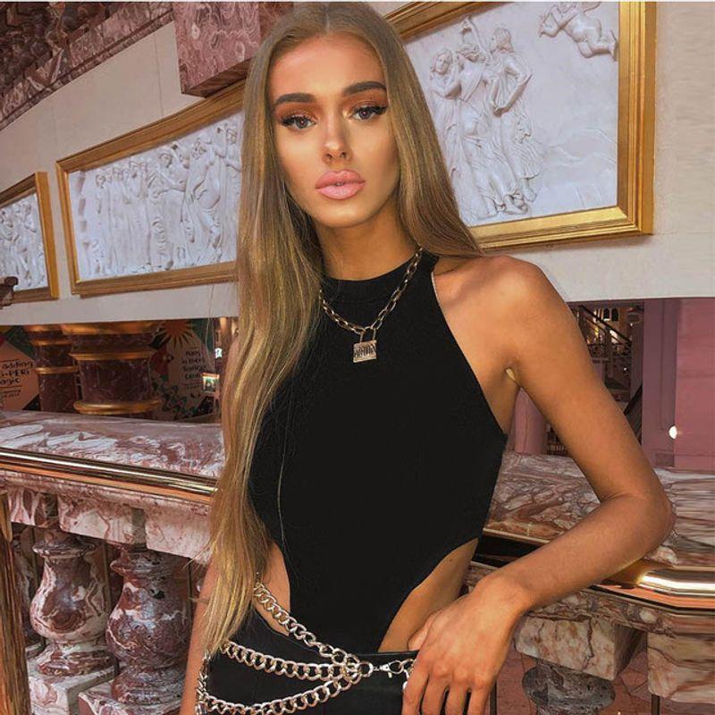 

Боди без рукавов с вырезом под горло, халтер, вырезами на плечах и халтер-комбинезон Black S