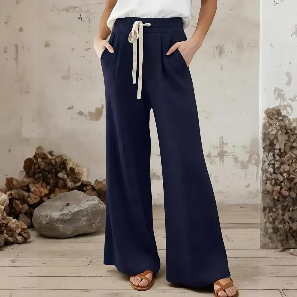 Women's Color Casual Wide,leg Trousers With Drawstring Waist