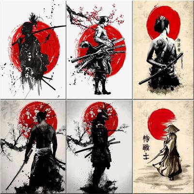 Japanese Samurai Ink Painting Canvas Posters Prints Anime Japan Samurai Wall Art Pictures for Living Room Home Decor No Frame