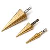 3Pcs Hss Titanium-Coated Spiral Groove Step Drill Bit 3-12 4-12 4-20 Power Tool Step Drill Bits Set Metal Multi-Hole Taper Drill