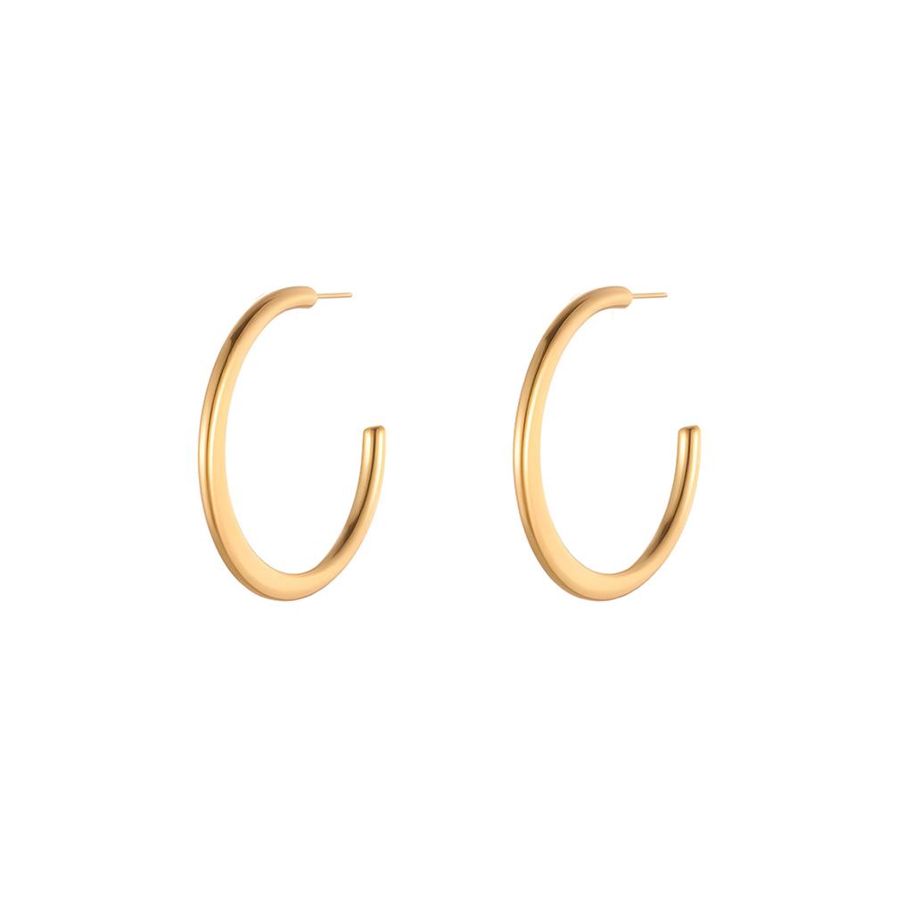 GEMCHIC Women's Classic Ins Large Hoop Earrings Stainless Steel 18K Gold Plated Polished Fashion Accessories