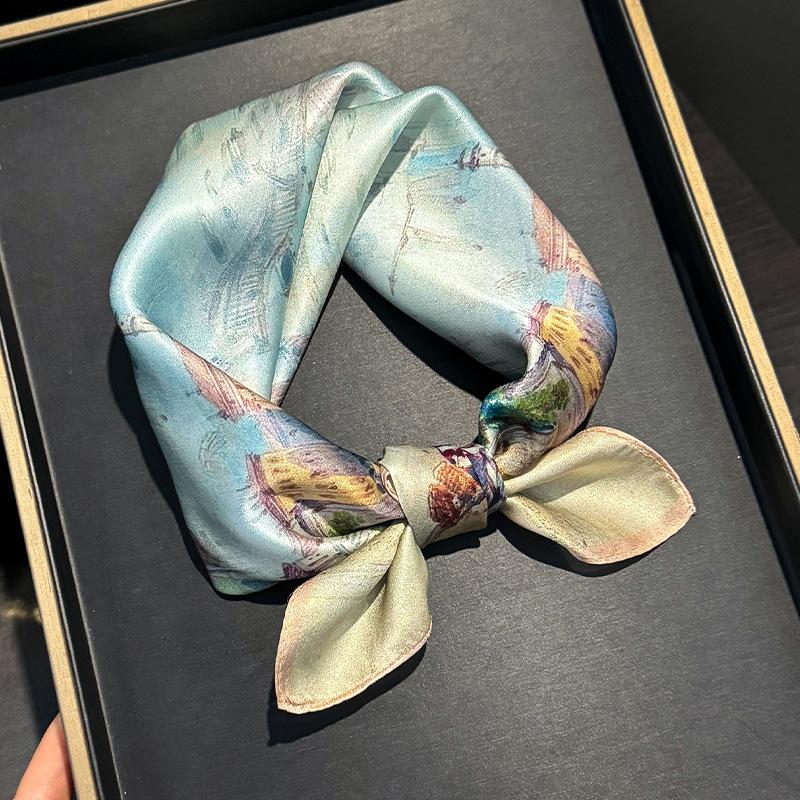 

100% Шелковый Квадратный Шарф Женский Бандана на Шею Тутовый Шарф Женский Шейный Платок Наручный Головной Платок Шаль Обертывание Хиджаб Real Silk 53x53cm