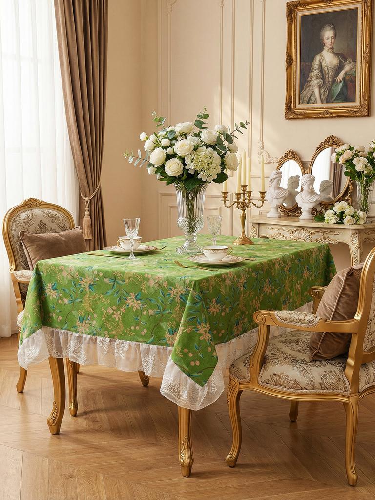 French Atmosphere Sensation Fabric Tablecloth Vintage High-End Restaurant Home Use Lace Trim Mink Cover Tablecloth