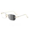 Pochromic Anti Radiation Reading Eyeglass for Woman Men Frameless Glasses 2 In 1 Metal Frame Shades Sunglasses
