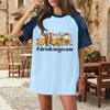 Casual Women Denim Patchwork Oktoberfest Graphic Print Short Sleeve T Shirt Comfortable Loose Fit Summer Top