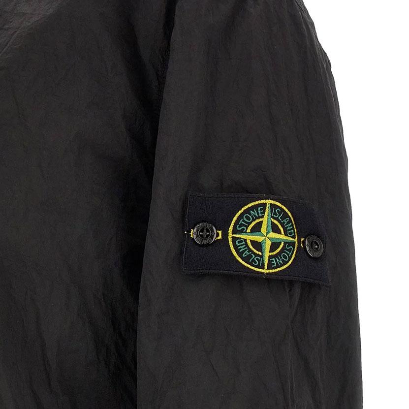 STONE ISLAND Ss26 Metallic Nylon Badge Sleeve Zip Short Sleeve Shirt Unisex Shirts Black L1S151200028S0019V0029