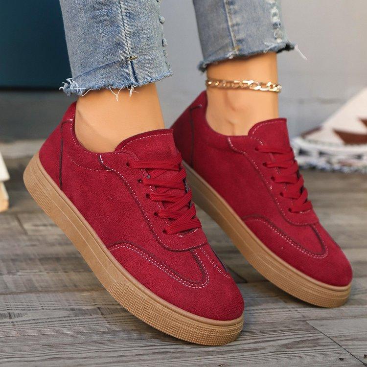 High-end Women's Sneakers Retro Fashionable Breathable Running Canvas Casual Shoes Autumn Round Toe Red Women's Flat Sneakers