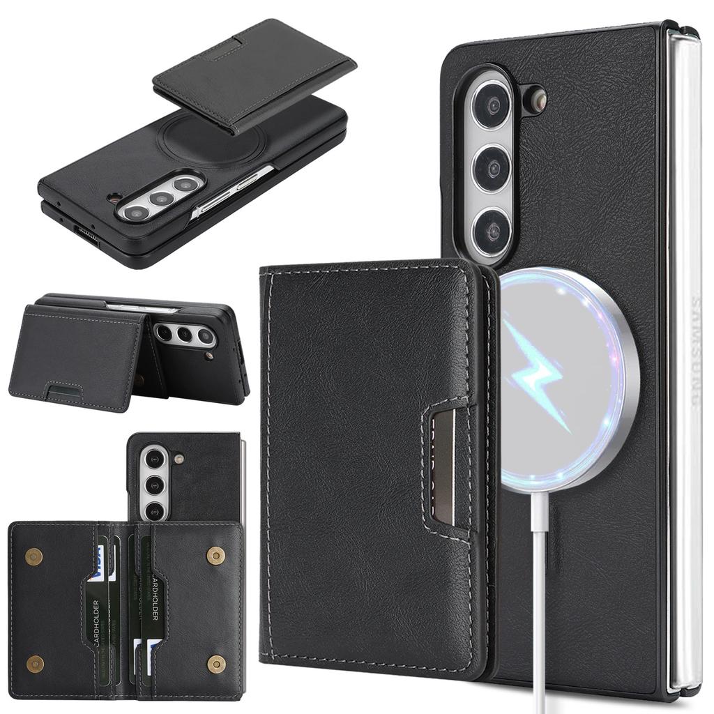 2-In-1 Two-fold Wallet Leather Phone Case for Samsung Galaxy Z Fold 7 ZFold 6 5 4 3 Wireless Charging Magnetic Card Holder Cover