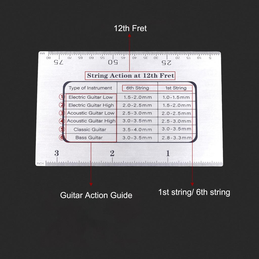 Stainless Steel Guitar String Action Ruler Gauge Repairing Tool for Luthier Fit for Guitar Ukulele Bass Banjo Mandolin