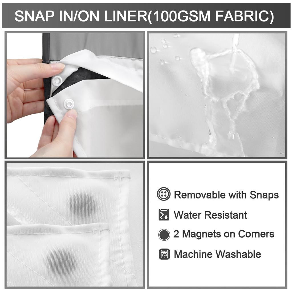 BreezeLoom - Snap-On Shower Curtain with Detachable Liner, 75-Inch x 72-Inch, Soft Lavender Black