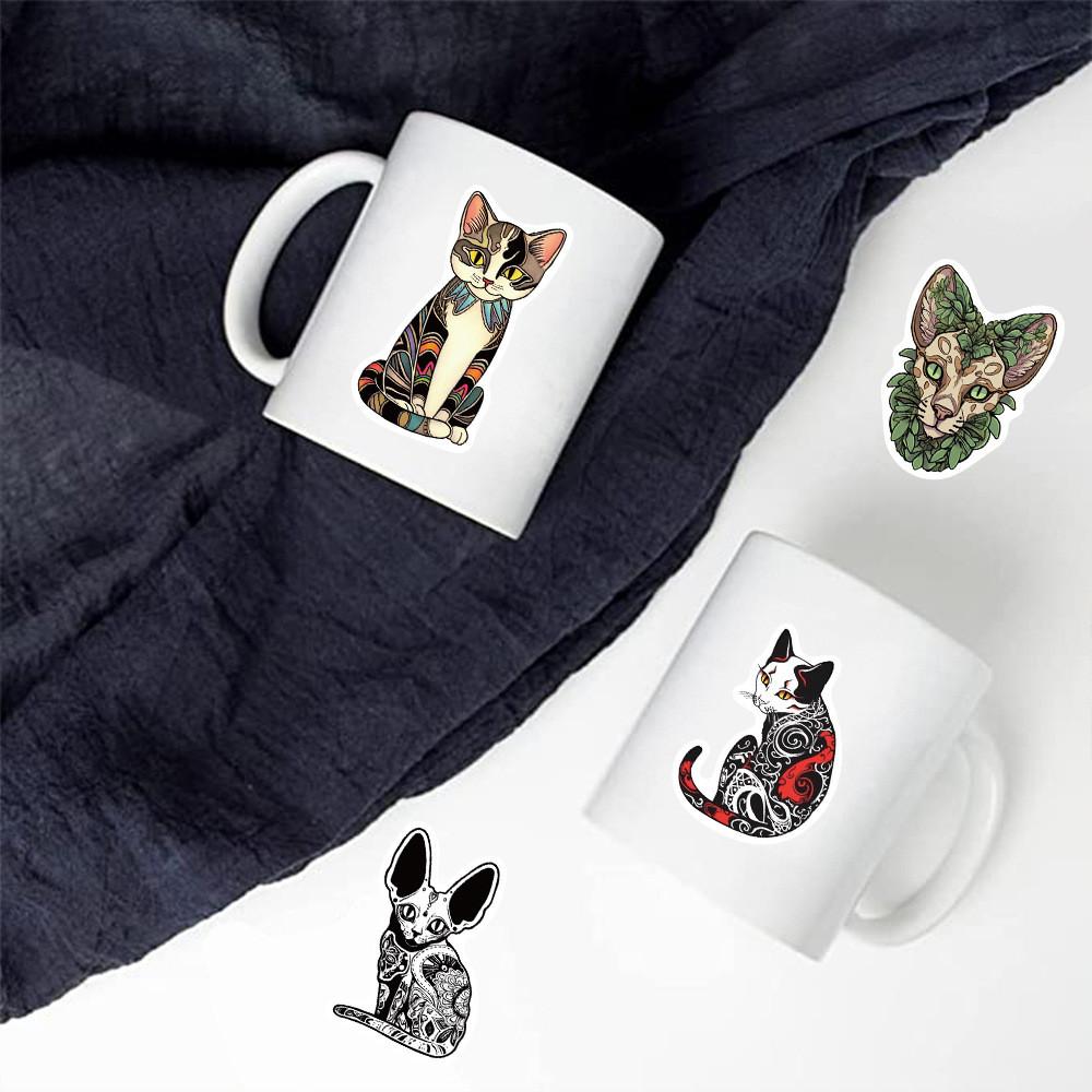 50-Piece Set No Duplicates: Edgy Vintage Cool Tattoo Cat Series Stickers - DIY Decor for Laptops, Phones Backpacks Water Bottles