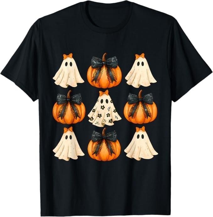Halloween Coquette Bow Pumpkin Ghost Spooky Boo Women Girl T-Shirt