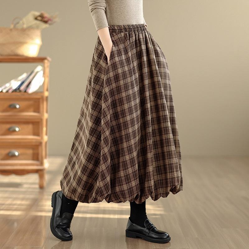 Plus Size High Waist Vintage Plaid Spring Autumn Casual Loose Long for Woman Skirts Womens Skirt