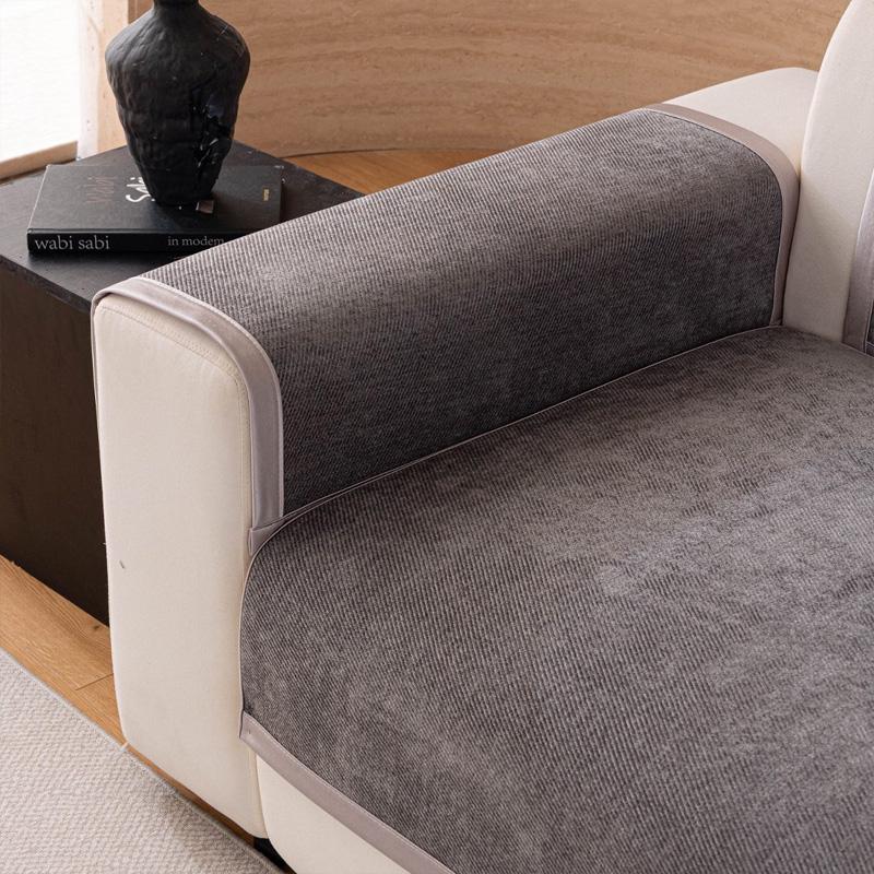 Copridivano in Twill di Chenille Minimalista, Coprischienale per Divano di Qualità Tinto in Filo per Tutte le Stagioni, Asciugamano per Divano del Soggiorno, Amico degli Animali