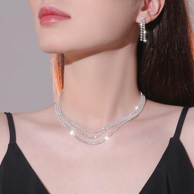 Popular Hot-selling Rhinestone Necklace Earrings Two-piece Set, Wedding Dress Accessories, Jewelry Set