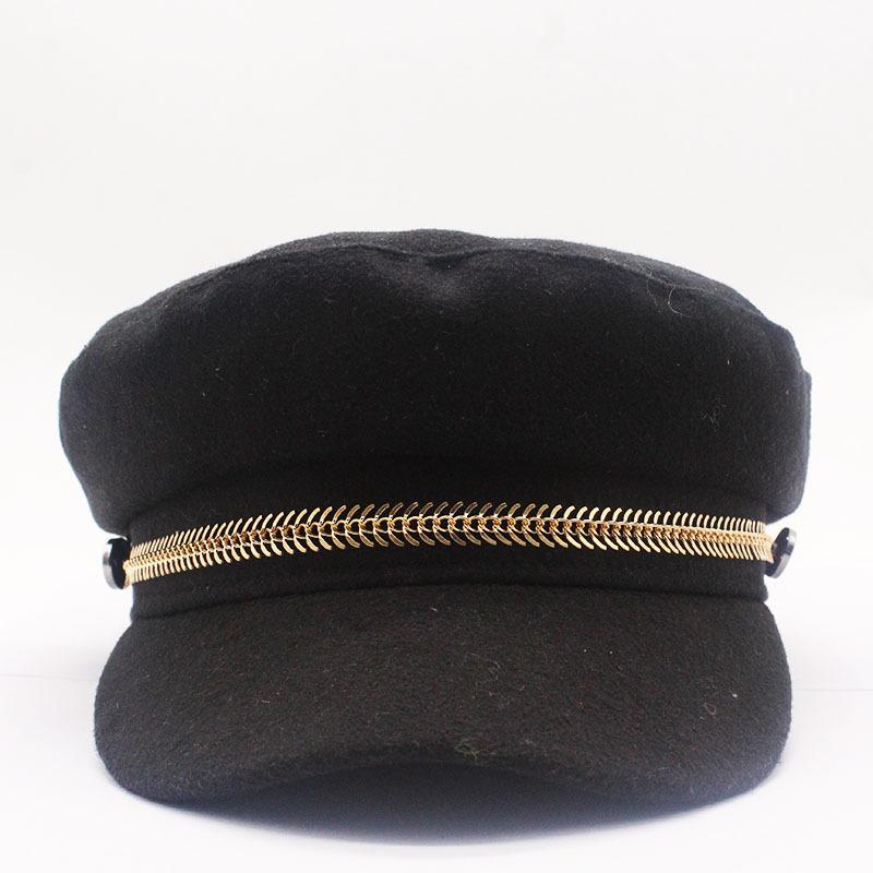 Spring And Autumn Woolen Hat Female Xiaoxiangfeng Elegant Cap Chain Versatile Student Hat Retro Trendy Navy Hat Beret
