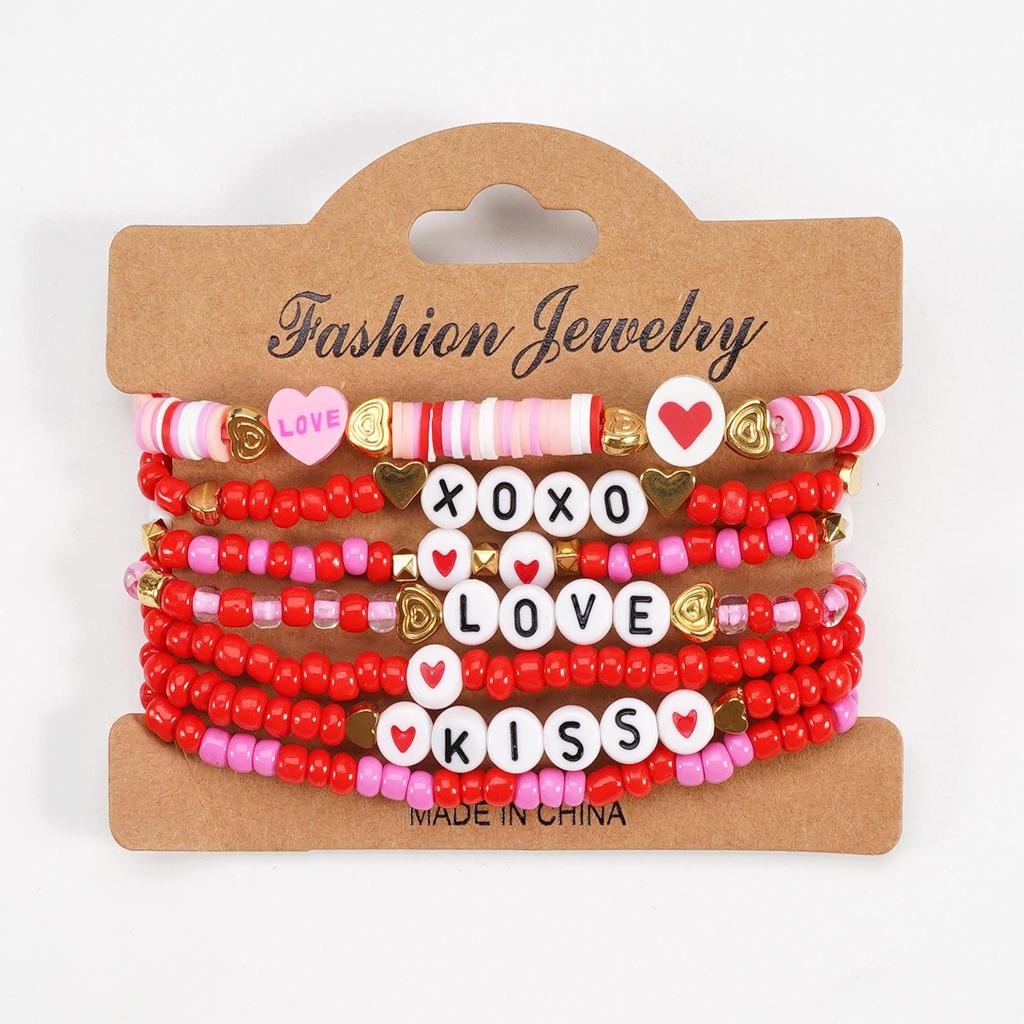 Valentine's Day Multi-layer Love Heart Bracelet - Elastic Polymer Clay Beaded Design for Qixi Festival