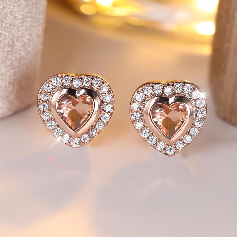

Серьги-гвоздики в форме сердца из розового золота для женщин, блестящие красные, зеленые, синие, циркониевые, маленькие, модные, ювелирные изделия, подарок на вечеринку розового золота/шампанского