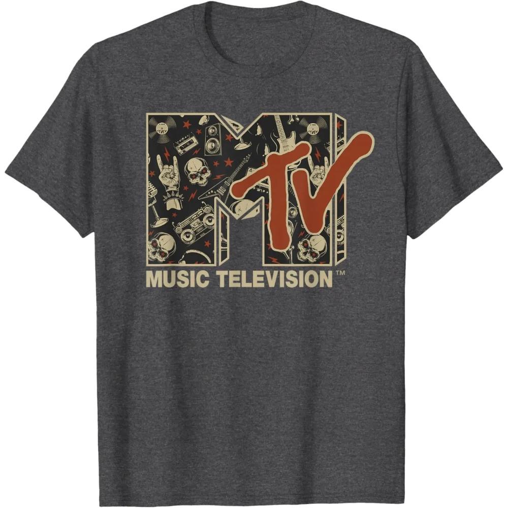 MTV Rock N Roll Music Hard Heavy Metal Skull Guitar Vintage T-Shirt Y2k Clothes Women Clothing Tee Shirt Femme Camisetas