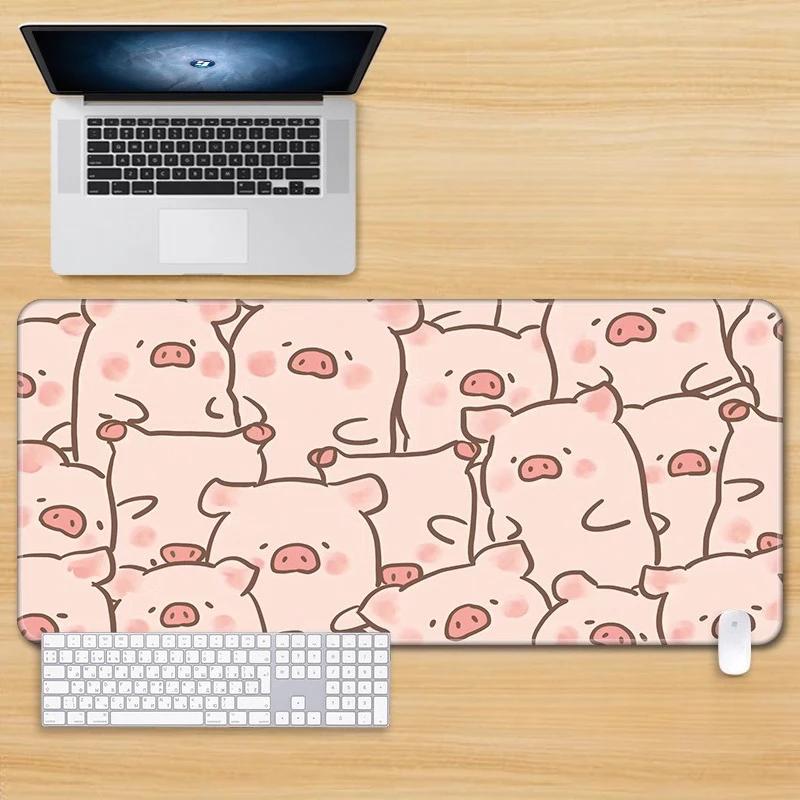 Girls Desk MatLazy Funny Kawaii Lulu Pig Pu Leather Mouse Pad Oversize Girl Creative Cute Game Keyboard Large Pink Desktop Mat