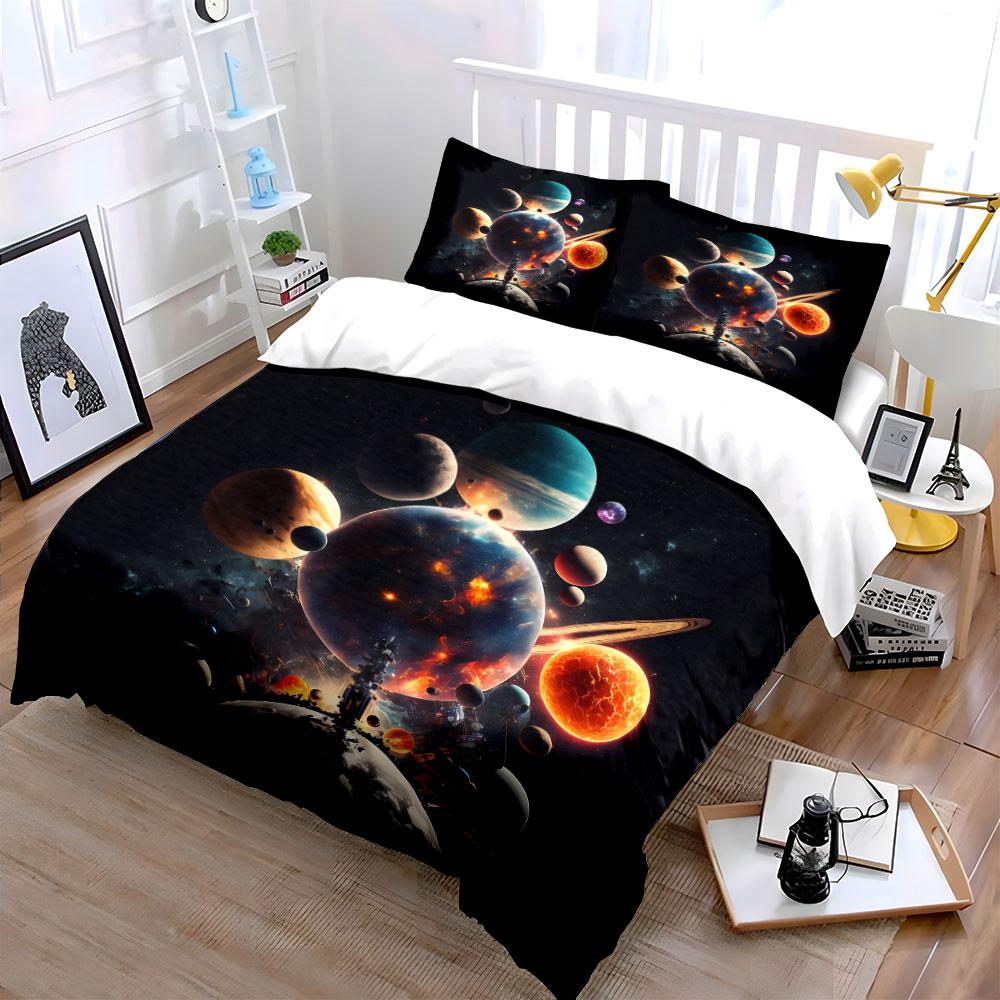 Space Universe Art Three-Piece Soft Comfortable Duvet Cover Bedding Set Included 1*Duvet Cover & 2*Pillowcases, Gift